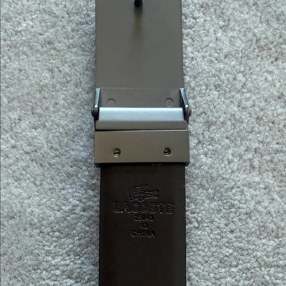 Lacoste Dark Brown Leather Belt with Silver Buckle - Picture 2 of 3